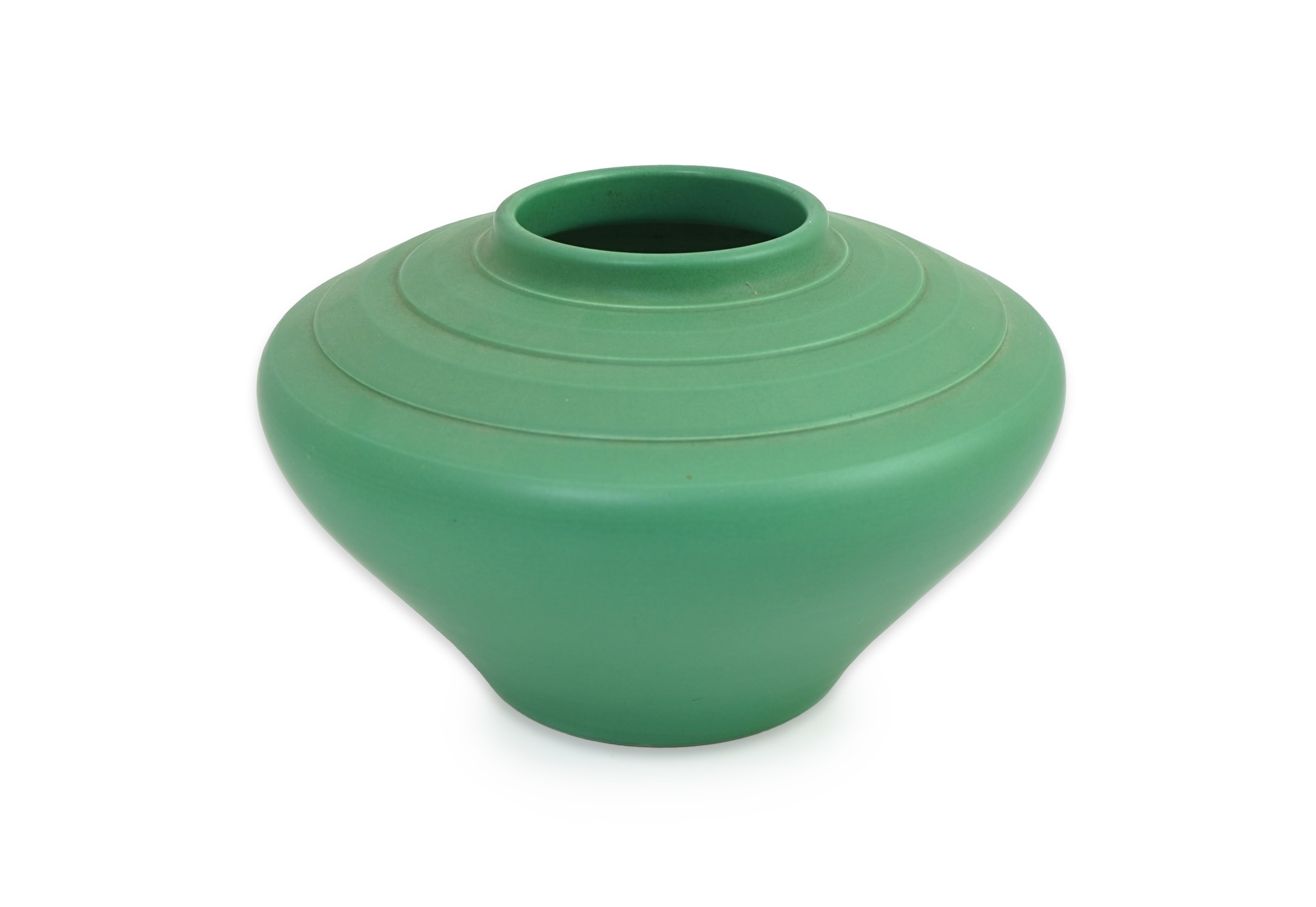 Keith Murray MC RDI FRIBA (New Zealand/British, 1892-1981) for Wedgwood: A matt green glazed angular vase